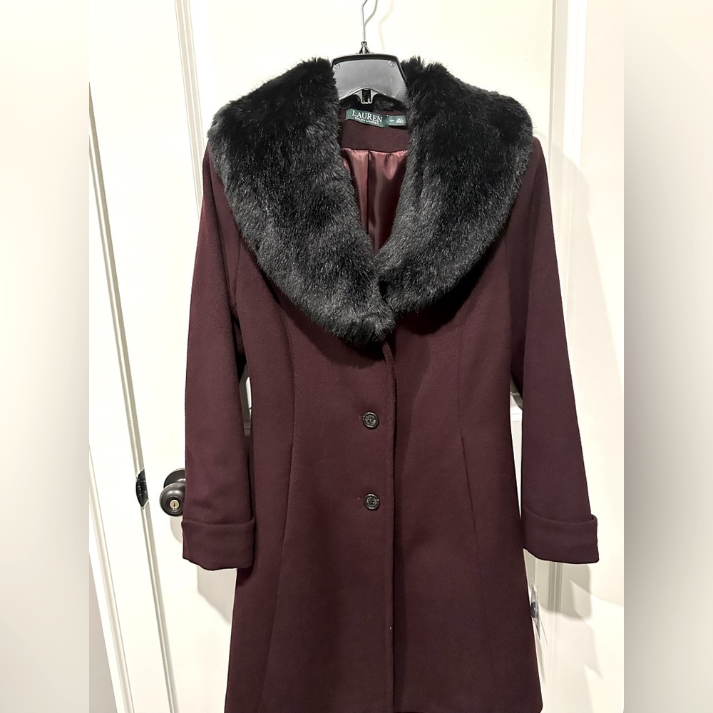 Brand new gorgeous Lauren Ralph Lauren deep plum winter coat! Size petite 10p